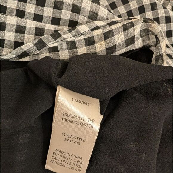 Max Studio chiffon gingham peasant blouse with removable tie belt size S - Picture 3 of 16